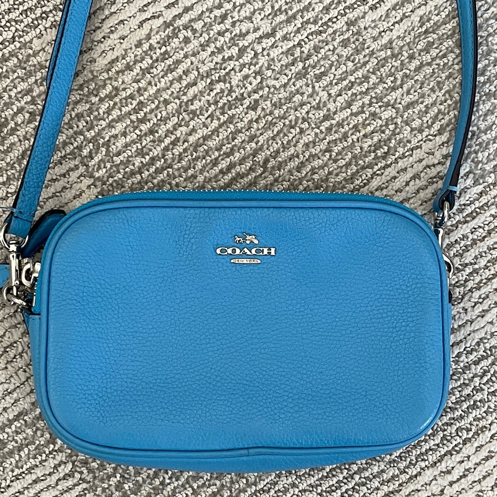 Coach leather double zip crossbody bag in blue
